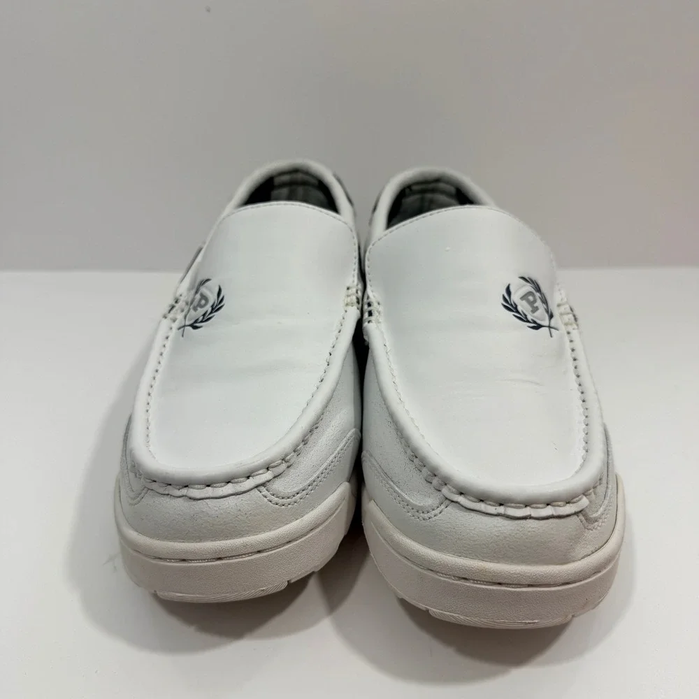 Phat Farm Boat Shoes Mens 10 White Fair Slip On Moc Toe Crest Logo Casual